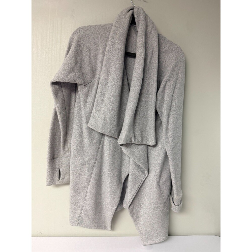Athleta Womens Medium Gray Waterfall Open Front Cardigan Thumbholes Pockets
